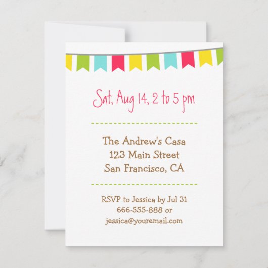 カラフルなメキシコフェスタの子供の誕生日の招待状 招待状 (裏面)