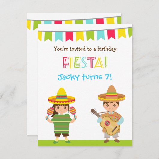 カラフルなメキシコフェスタの子供の誕生日の招待状 招待状 (正面/裏面)