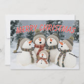 カラフルなメリークリスマスのテキストと雪だるまの歌 カード (正面)