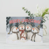 カラフルなメリークリスマスのテキストと雪だるまの歌 カード (スタンド正面)