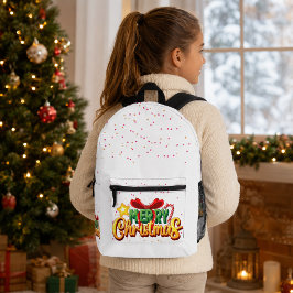 カラフルなメリークリスマスのハートと星のリュックサック プリントバックパック
