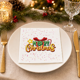 カラフルなメリークリスマスのリボンとキャンディケイン スタンダードカクテルナプキン