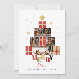 カラフルなメリークリスマスツリーファミリーコラージュ シーズンカード