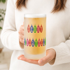 カラフルなメリークリスマス オーナメント フォント フロストグラスビールジョッキ