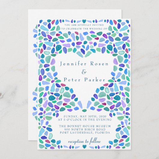 カラフルなモザイクシーグラス ウェディング 招待状 (正面/裏面)