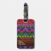 カラフルなモザイクバーラップのエレガントなレザールック ラゲッジタグ (裏面縦)