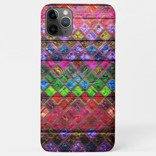 カラフルなモザイクパターン ウッド調 Case-Mate iPhoneケース (裏面)