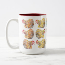 カラフルなモザイク雌鶏のツートーンマグ ツートーンマグカップ