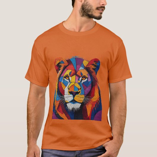 カラフルなモザイク ライオン 彫刻 Tシャツ (正面)