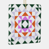 カラフルなモダンなキルトブロック 幾何学的なグリーンとパープル セラミックオーナメント (右)