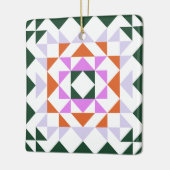 カラフルなモダンなキルトブロック 幾何学的なグリーンとパープル セラミックオーナメント (左)
