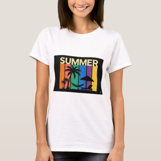 カラフルなモダンな夏のTシャツ Tシャツ (正面)