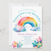 カラフルなモダンな虹の女の子の誕生日招待状 招待状 (正面)