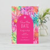 カラフルなモダントロピカルフラワーウェディングフォト セーブザデート (スタンド正面)