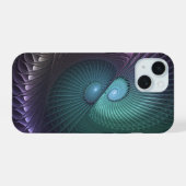 カラフルなモダン抽象フラクタルアートの二重螺旋 iPhone 15ケース (裏面横)
