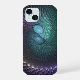 カラフルなモダン抽象フラクタルアートの二重螺旋 iPhone 15ケース