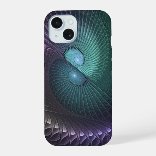 カラフルなモダン抽象フラクタルアートの二重螺旋 iPhone 15ケース (裏面)