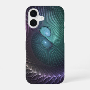 カラフルなモダン抽象フラクタルアートの二重螺旋 iPhone 16ケース