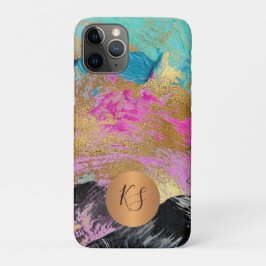 カラフルなモダン抽象芸術ゴールドグラマーモノグラム iPhone 11 PROケース