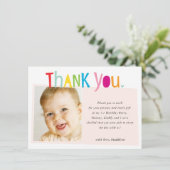 カラフルなモダン タイポグラフィーで写真をありがとう サンキューカード (スタンド正面)