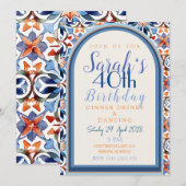 カラフルなモロッカン幾何学タイルの誕生日 招待状 (正面/裏面)