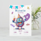 カラフルなモンスターの9歳誕生日招待状 招待状 (スタンド正面)