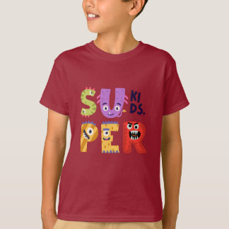 カラフルなモンスターイラストのアルファベット キッズTシャツ Tシャツ