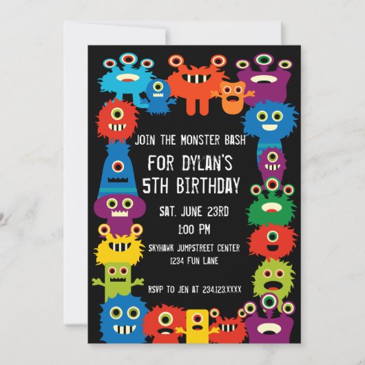 カラフルなモンスターズ キッズ バースデー パーティー ご招待状 招待状 (正面)