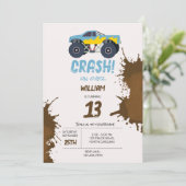 カラフルなモンスター・トラックがレースする子供の誕生日パーティー 招待状 (スタンド正面)