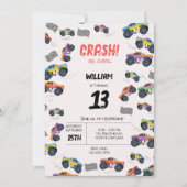 カラフルなモンスター トラック レースの子供の誕生日パーティー 招待状 (正面)