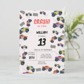 カラフルなモンスター トラック レースの子供の誕生日パーティー 招待状 (スタンド正面)