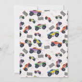 カラフルなモンスター トラック レースの子供の誕生日パーティー 招待状 (裏面)