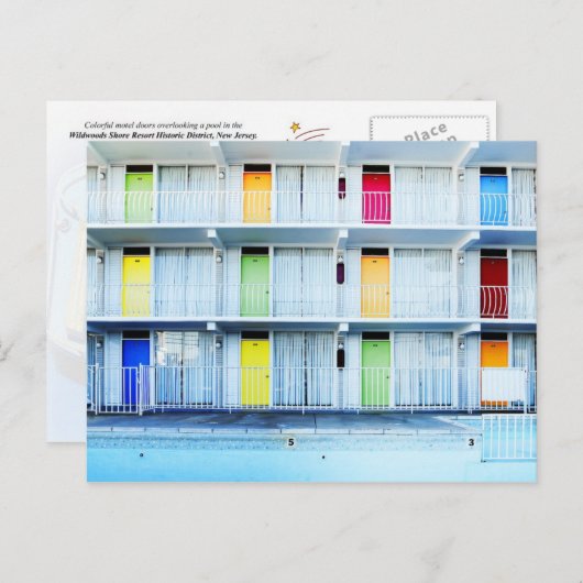 カラフルなモーテルのドア、ニュージャージー州ワイルドウッド ポストカード (正面/裏面)