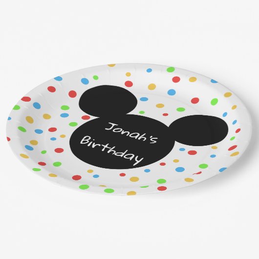 カラフルなヤナギタンポポの子供のテーマの誕生日のクラシック ペーパープレート (アングル)