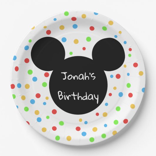 カラフルなヤナギタンポポの子供のテーマの誕生日のクラシック ペーパープレート (正面)