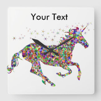 カラフルなユニコーンの時計 スクエア壁時計