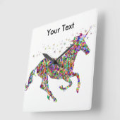 カラフルなユニコーンの時計 スクエア壁時計 (傾斜)