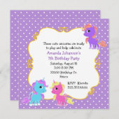 カラフルなユニコーンの誕生日のパーティの招待状 招待状 (正面/裏面)