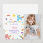 カラフルなユニコーンの誕生日招待状の写真 招待状 (正面/裏面)