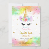 カラフルなユニコーンの誕生日招待状 招待状 (正面)