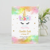 カラフルなユニコーンの誕生日招待状 招待状 (スタンド正面)