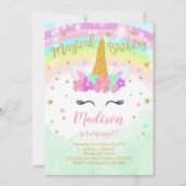 カラフルなユニコーンの誕生日招待状 招待状 (正面)