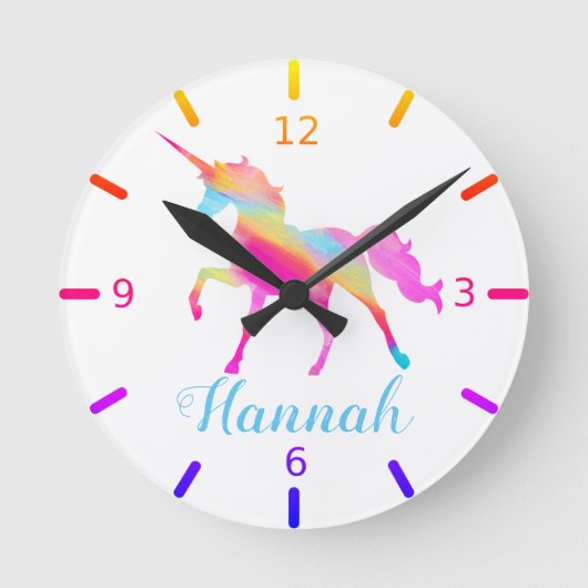 カラフルなユニコーン ラウンド壁時計 (正面)