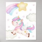 カラフルなユニコーン、虹、星、女の子の寝室 ポスター (正面)