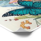 カラフルなユリと蝶々 ポスター (角)