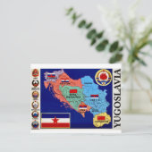 カラフルなユーゴスラビア ヴィンテージマップ ポストカード (スタンド正面)