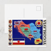 カラフルなユーゴスラビア ヴィンテージマップ ポストカード (正面/裏面)
