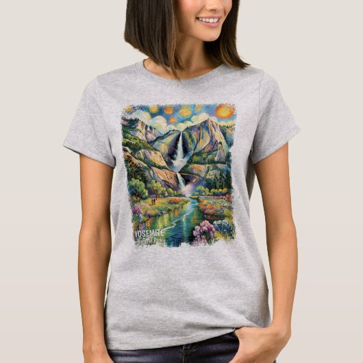 カラフルなヨセミテの春の滝ハイキングトレイル Tシャツ (正面)