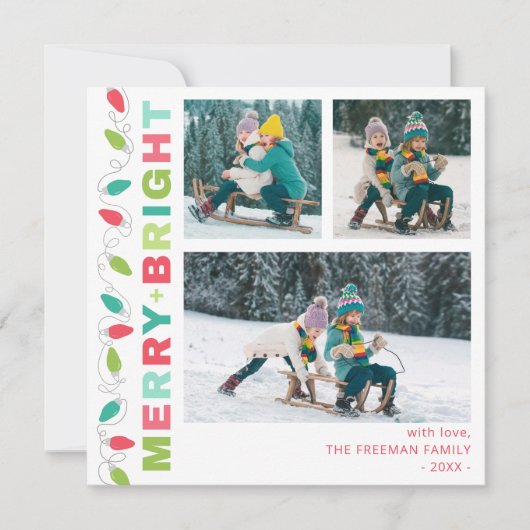 カラフルなライト メリー + ブライト フォトカード シーズンカード (正面)