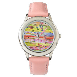 カラフルなラインの水彩抽象 腕時計
